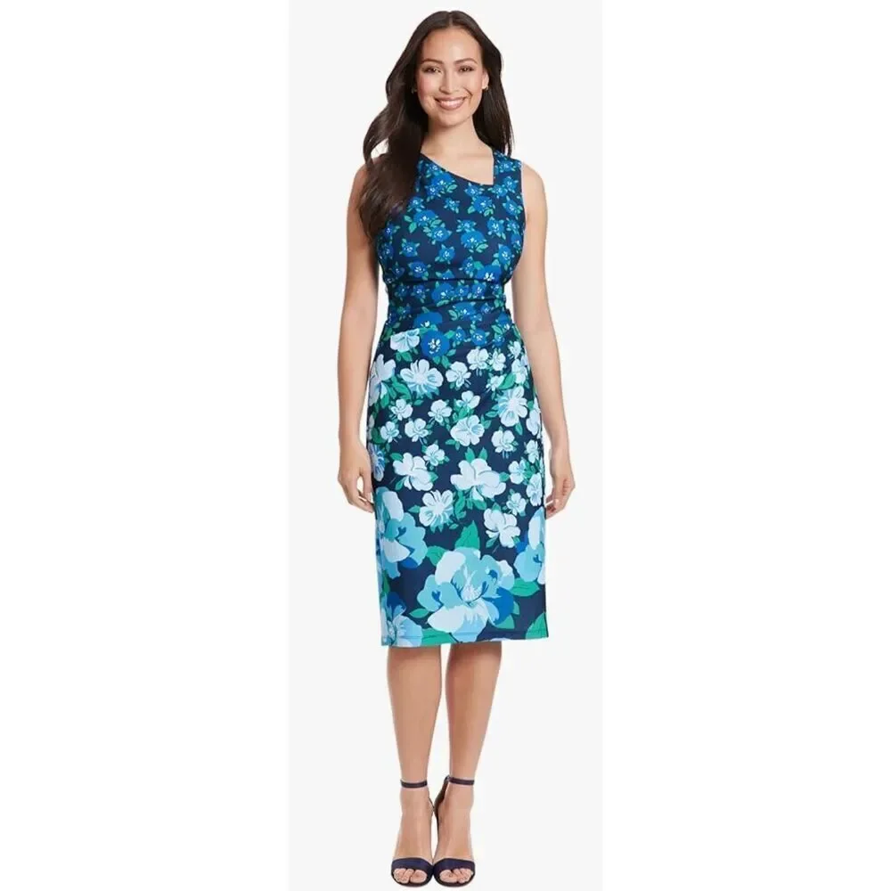 London Times Sleeveless, Asymmetric Neck, Pleated Midi - 4